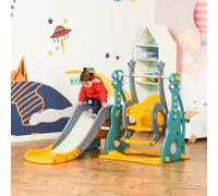 HOMCOM Toboggan et balançoire pour enfants 4 en 1 avec panier de basket, siège réglable, 152x149x107cm, bleu et jaune