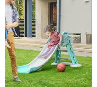 HOMCOM Toboggan pour Enfants à partir de 18 Mois Pliable avec 3 Marches et Panier de Basket, 140x87x75cm, Bleu et Gris