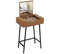 HOMCOM Toilette de maquillage élégante avec miroir rabattable et 16 compartiments cachés, table de maquillage moderne en bois et acier, station de maquillage pour la chambre à coucher, 60x40x90 cm,