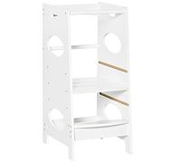 HOMCOM Tour d'apprentissage Observation en MDF pour Enfants - Hauteur réglable - marches antidérapantes avec Barres de sécurité - dim. 40L x 50l x 90H cm - Blanc
