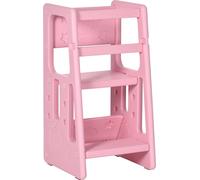 HOMCOM Tour d'apprentissage Tabouret à pédale pour enfants, Tour d'apprentissage Montessori avec poignées, Tabouret à pédale réglable en hauteur, Aide à la cuisine pour enfants de 1,5 à 5 ans, HDPE,
