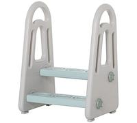 HOMCOM Tour d'apprentissage Tabouret Debout avec 2 marches Structure pyramidale Sécurité Salle de Bain Chambre Cuisine Bleu+Gris pour 2-5 Ans HDPE PP 43,5 x 38,5 x 61 cm