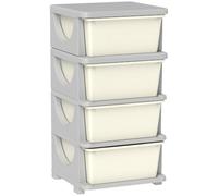 HOMCOM Tour de Rangement en Plastique pour Enfants 4 Tiroirs Crème | Meuble de Rangement avec Boîtes, Tiroirs Jouet, pour Chambre d'Enfant Crèche Salon, Garçons Filles 3-6 Ans