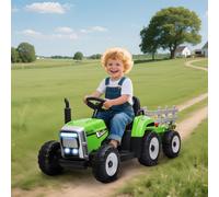 HOMCOM Tracteur électrique avec remorque amovible, pour enfants de 3 à 6 ans avec télécommande MP3 musique affichage lumières