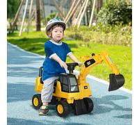 HOMCOM Tractopelle enfant sous licence CAT, porteur enfant, pelle manuelle, klaxon et rangement caché, 85x27,5x47,5cm, jaune