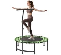 HOMCOM Trampoline de fitness de 114,3 cm avec poignée réglable, mini sauteur pliable pour entraînement d'exercice en intérieur, supporte jusqu'à 100 kg, vert