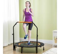 HOMCOM Trampoline de fitness gymnastique avec poignée réglable, pliable, 6 pieds, 28 ressorts Ø 102 cm, noir orange