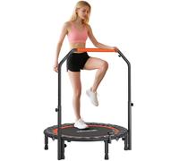 HOMCOM Trampoline de Fitness Gymnastique Trampoline Adulte avec poignée réglable, Pliable, écran LCD, 6 Pieds, 28 Ressorts Ø 102 cm, Noir Rouge