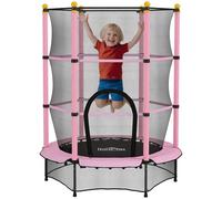 Trampoline De Jardin Enfants Ø 1,40 X 1,90h M Filet De Sécurité Porte Zipée Couvre-Ressorts + 6 Poteaux Rembourrés Inclus Rose