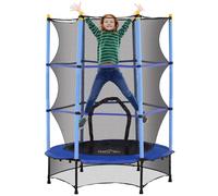 HOMCOM Trampoline Enfant Ø 1,40 × 1,90H m Filet de sécurité Porte zipée Couvre-Ressorts 6 poteaux rembourrés Inclus Bleu