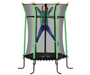 HOMCOM Trampoline pour Enfant Ø 1,63 x 1,9 m Filet de sécurité Porte zippée 6 poteaux rembourrés Inclus Charge Max. 50 kg Vert Noir