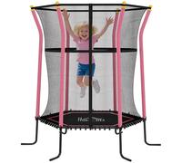 HOMCOM Trampoline pour Enfant Ø 1,63 x 1,9 m Filet de sécurité Porte zippée 6 poteaux rembourrés Inclus Charge Max. 50 kg Rose Noir
