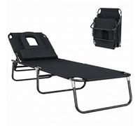 HOMCOM Transat de Jardin Chaise Longue Pliante Bain de Soleil Noir