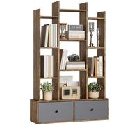 HOMCOM Tree Bookshelf, 12-Tier Floor Standing Bookcase with 2 Foldable Drawers, Freestanding Book Shelf Storage Display Shelving Unit for Living Room, Home Office, Bedroom, Rustic Brown (étagère à