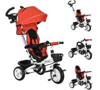 HOMCOM Tricycle 6 en 1 avec Barre de poussée pour Enfants de 1 à 5 Ans jusqu'à 25 kg, Tricycle pour Enfants avec Marche Avant et arrière, Panier Porte-gobelet, Toit Pare-Soleil Amovible, Rouge