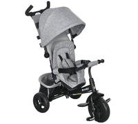 HOMCOM Tricycle 6-en-1 Enfant poignée poussée Frein 1-5 Ans Gris | Vélo à pédales avec poussette, auvent amovible, harnais 5 points, rangement, coussin, repose-pieds