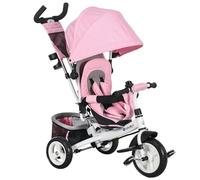 HOMCOM Tricycle 6-en-1 pour Enfants de 1 à 5 Ans avec poignée, Capote réglable, Ceinture et Panier, Poussette en métal et Polyester, 102x49x102 cm, Blanc et Rose