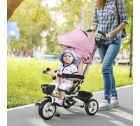 HOMCOM Tricycle bébé évolutif 6 en 1, tricycle enfant pliable, poignée parentale, siège réversible, 112x50x104cm, rose