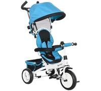 HomCom Tricycle bébé évolutif 6 en 1 – poussette, poignée poussée, auvent, ceinture 5 points Bleu