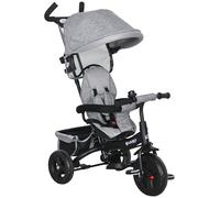HOMCOM Tricycle bébé évolutif 6 en 1 vélo Poussette bébé avec poignée de poussée, auvent Amovible, Ceinture de sécurité à 5 Points, Rangement, Repose-Pieds, Frein, pour Enfants de 1 à 5 Ans, Gris