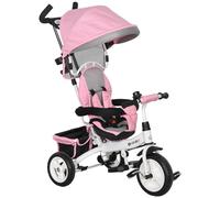 HOMCOM Tricycle bébé évolutif 6 en 1 vélo Poussette bébé avec poignée de poussée, auvent Amovible, Ceinture de sécurité à 5 Points, Rangement, Repose-Pieds, Frein, pour Enfants de 1 à 5 Ans, Rose