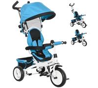 HomCom Tricycle bébé évolutif 6 en 1 – poussette, poignée poussée, auvent, ceinture 5 points Bleu