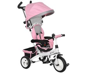 HOMCOM Tricycle Bébé Évolutif 6 en 1 Vélo Poussette pour 1-5 Ans Rose