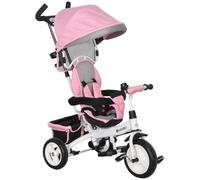 HOMCOM Tricycle Bébé Évolutif 6 en 1 Vélo Poussette pour 1-5 Ans Rose | Poignée de Poussée, Auvent Amovible, Ceinture de Sécurité à 5 Points, Rangement, Repose-Pieds, Frein