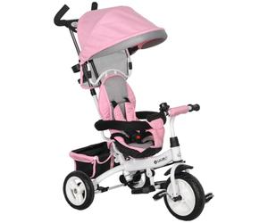HOMCOM Tricycle Bébé Évolutif 6 en 1 Vélo Poussette pour 1-5 Ans Rose | Poignée de Poussée, Auvent Amovible, Ceinture de Sécurité à 5 Points, Rangement, Repose-Pieds, Frein