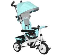 HomCom Tricycle enfant Évolutif – Pare-soleil pliable, canne télescopique – Acier Bleu turquoise