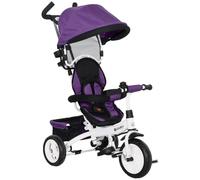 HOMCOM Tricycle Bébé Évolutif 6 en 1 Vélo Poussette pour 1-5 Ans Violet | Poignée de Poussée, Auvent Amovible, Ceinture de Sécurité à 5 Points, Rangement, Repose-Pieds, Frein
