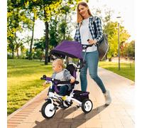 HOMCOM Tricycle enfant évolutif pare-soleil pliable canne télescopique amovible 95 x 50 x 106 cm acier violet blanc