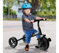 Tricycle enfant multi-équipé garde-boue sonnette pédales antidérapantes siège réglable 2 positions avec dossier noir TU