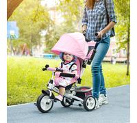 HOMCOM Tricycle pour Enfants 1-5 Ans avec Poignée et Auvent Réglable, 102x49x102 cm, Blanc et Rose
