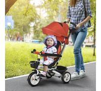 HOMCOM Tricycle pour enfants 6-en-1 avec Poignée de Poussée, Auvent, Ceinture, Panier de Rangement, 18+ mois, Rouge
