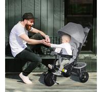 HOMCOM Tricycle pour Enfants, Vélo pour Enfants, Panier Arrière, Porte-gobelet, Auvent, Métal, Gris