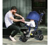 HOMCOM Tricycle pour Enfants, Vélo pour Enfants, Panier arrière, Porte-gobelet, Capote, Métal, Bleu foncé