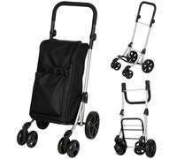 HOMCOM Trolley de courses, sac 46 litres, chariot pliable avec sac isotherme, poignée réglable, cadre en aluminium, Noir