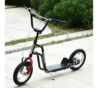 HOMCOM Trottinette Enfant Guidon Réglable Scooter Patinette Ville Enfant Roller Kickboard avec Roues Pneumatiques 12 Pouces à partir de 5 Ans Noir 120 x 58 x 75-80 cm