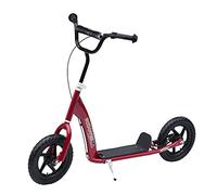 HOMCOM Trottinette Enfant patinette pneus 30 cm Hauteur Guidon réglable poignée Frein et béquille Acier pour Enfants à partir de 5 Ans Rouge