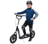 Trottinette Patinette pour Enfants Plus de 5 Ans Grands Pneus Guidon Réglable 2 Freins Contrôlés par Poignée Béquille Latérale 120 x 58 x 85-95 cm Blanc Blanc G