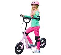 HOMCOM Trottinette enfant – Acier, pneus 30 cm, guidon réglable, frein et béquille – Rose