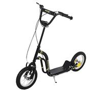 HOMCOM Trottinette Enfants, Grandes Roues pneumatiques 12 Pouce en Caoutchouc, Charge 100 kg, Trottinette Tout Terrain avec Double Freins, Hauteur réglable et béquille latérale, 5 à 12 Ans, Noir