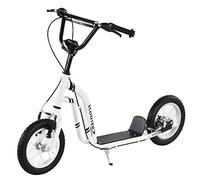 HOMCOM Trottinette Enfants, Grandes Roues pneumatiques 12 Pouce en Caoutchouc, Charge 100 kg, Trottinette Tout Terrain avec Double Freins, Hauteur réglable et béquille latérale, 5 à 12 Ans, Blanc