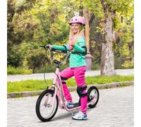 Trottinette patinette enfant grands pneus guidon réglable poignées freins et béquille acier rose TU