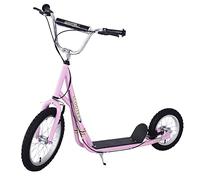 HOMCOM Trottinette patinette Enfant à partir de 5 Ans Grands pneus Guidon réglable poignées Freins et béquille Acier Rose