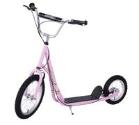 HomCom Trottinette enfant à partir de 5 ans Grands pneus Guidon réglable Freins Rose