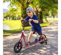 HOMCOM Trottinette patinette freestyle grandes roues pneumatiques Ø 41 cm avec pegs frein avant et arrière rouge