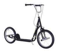 HomCom Trottinette grandes roues Ø41 cm – guidon réglable, béquille, pegs, acier, noir