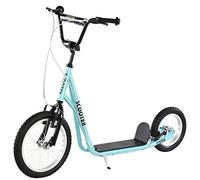 HOMCOM Trottinette patinette Grandes Roues pneumatiques Ø 40 et 30 cm Hauteur Guidon réglable Frein AV/AR béquille Acier Bleu Ciel Noir